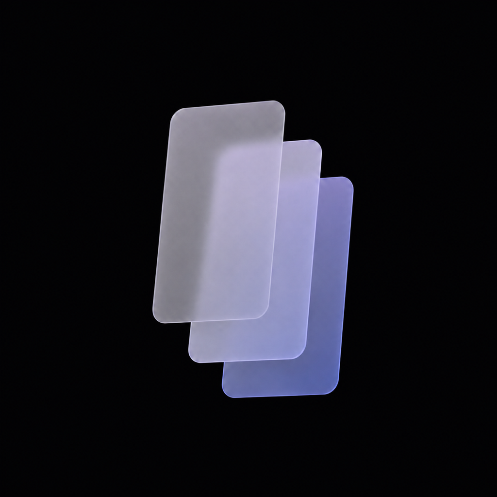 Sides app icon with three translucent cards on a black background