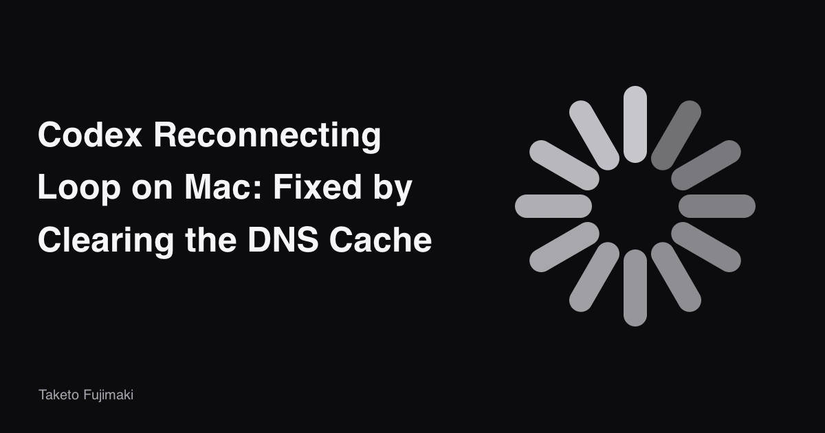 Codex reconnecting loop on Mac, with a gray loading spinner on a dark background